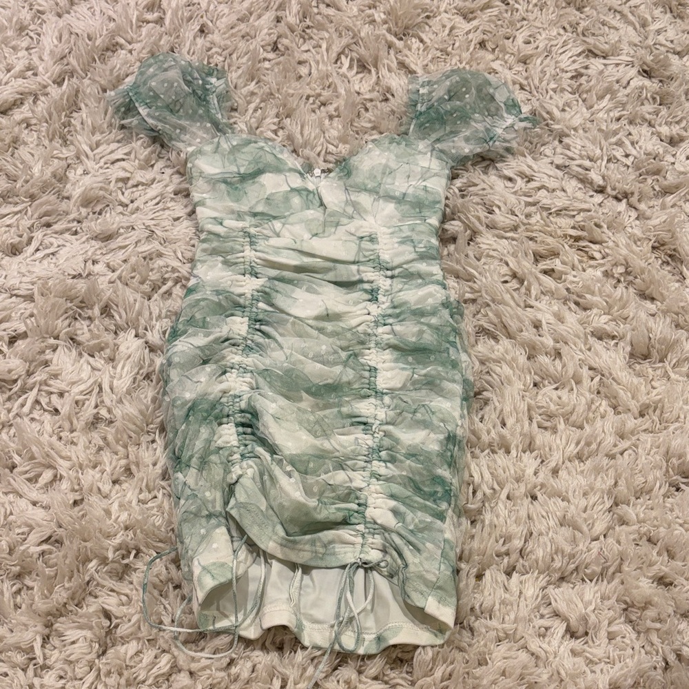 Hello Molly Green and White Ruched Dress